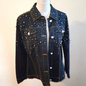 Vintage Black Denim Studded Embellished Jacket - Size L Quacker Factory